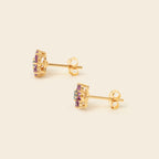 Natural blue topaz and amethyst flower earrings handcrafted in Bangkok