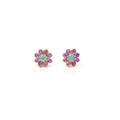 Blue topaz and amethyst flower stud earrings in 18K gold plated sterling silver by Jewelry By Crimson