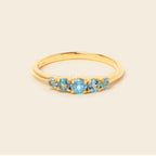 Blue topaz gemstone band ring in gold — side view