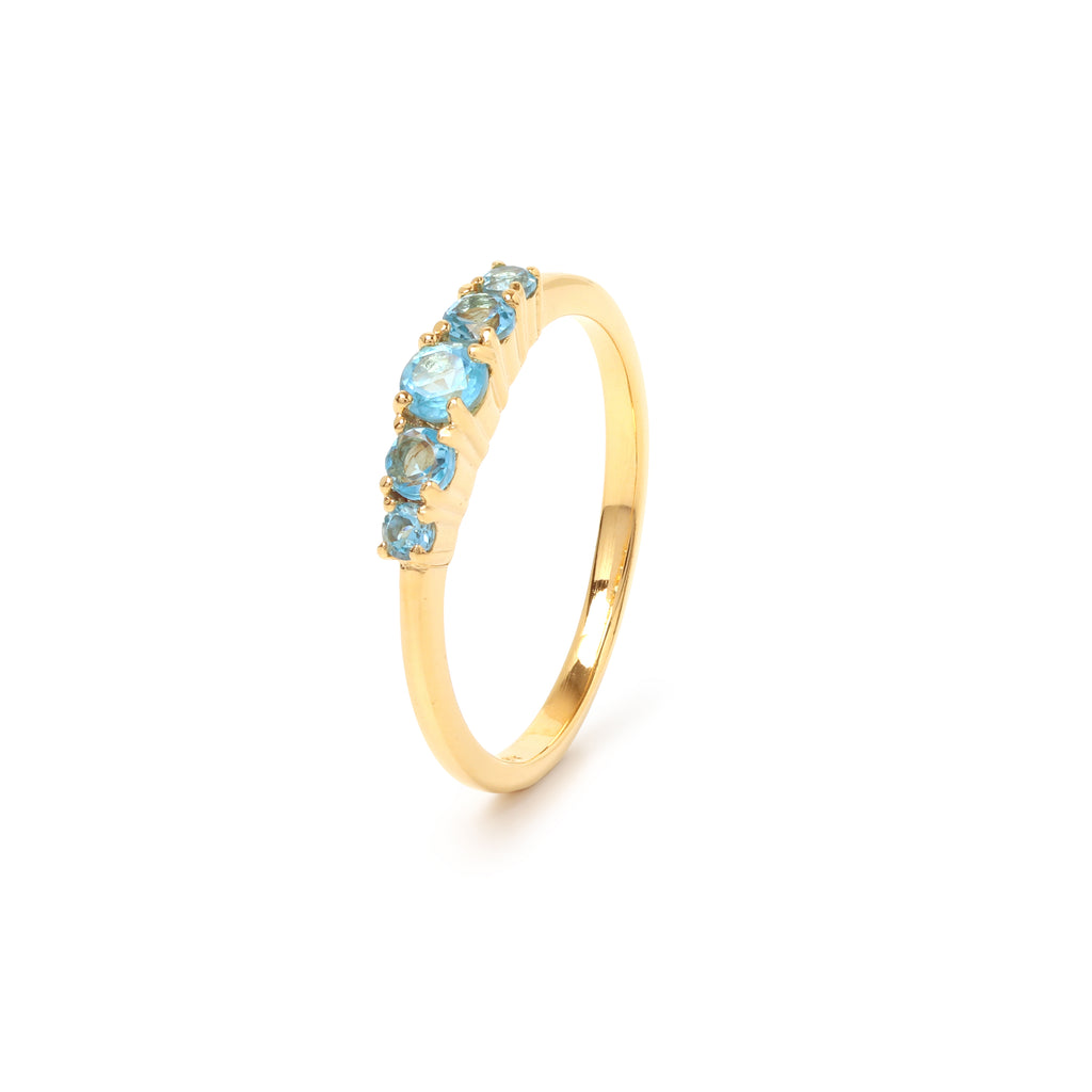 Natural blue topaz five stone ring handcrafted in Bangkok