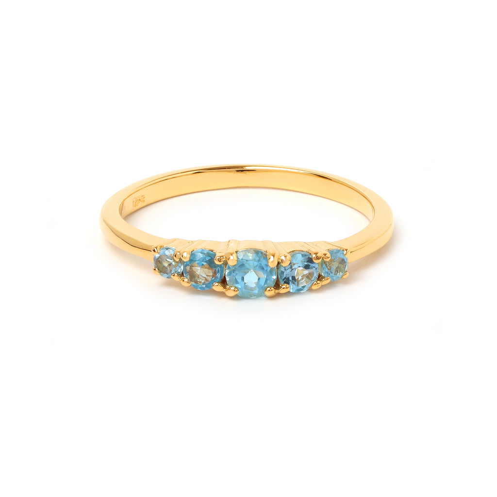 Blue topaz five stone stacking ring in 18K gold plated sterling silver by Jewelry By Crimson