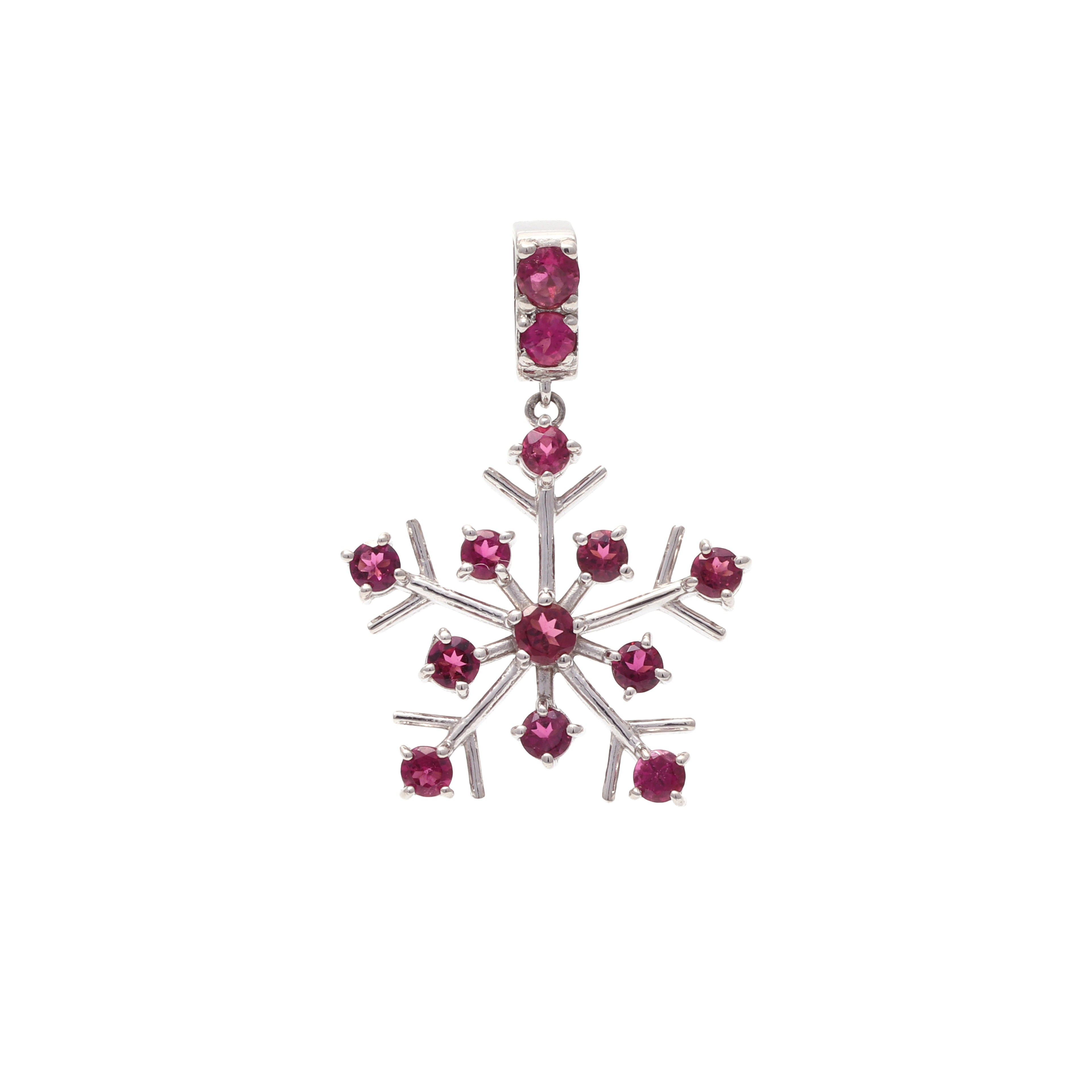 Pink tourmaline snowflake pendant in 925 sterling silver by Jewelry By Crimson
