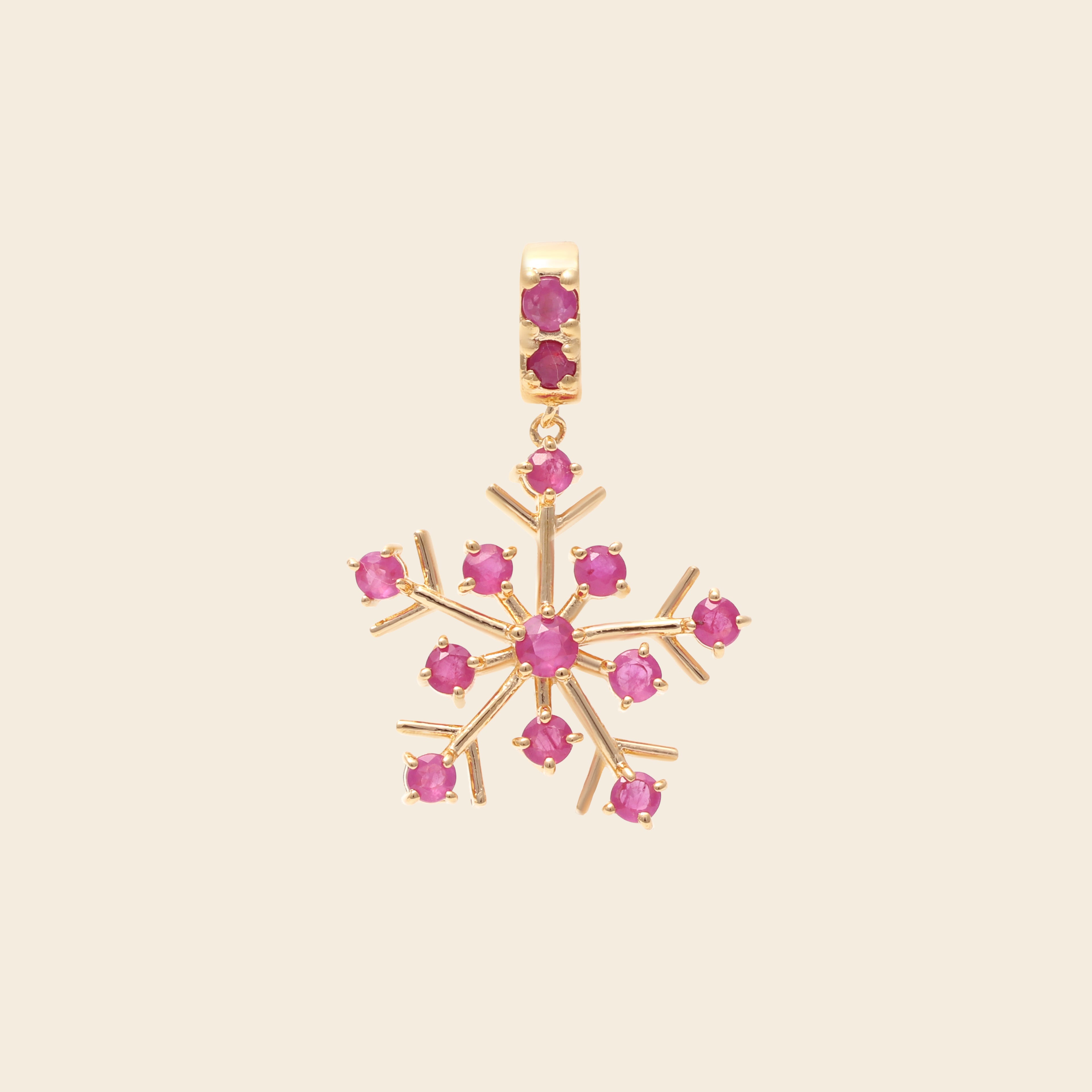 Ruby Snowflake Pendant Necklace Charm in 18K Gold