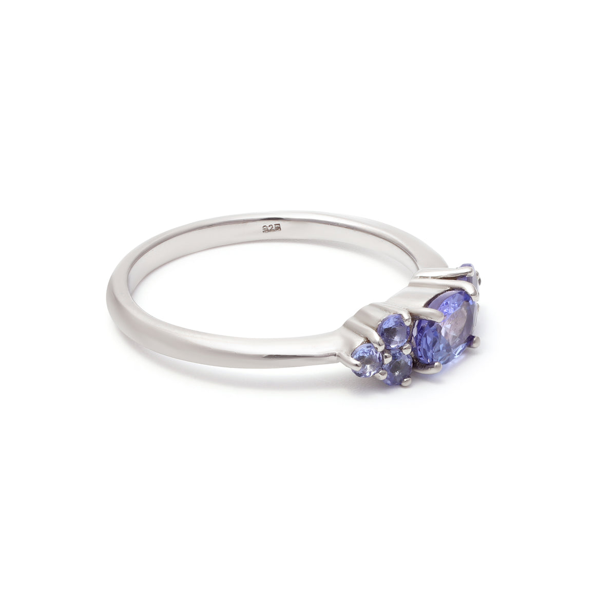 Tanzanite gemstone band ring in sterling silver — side view