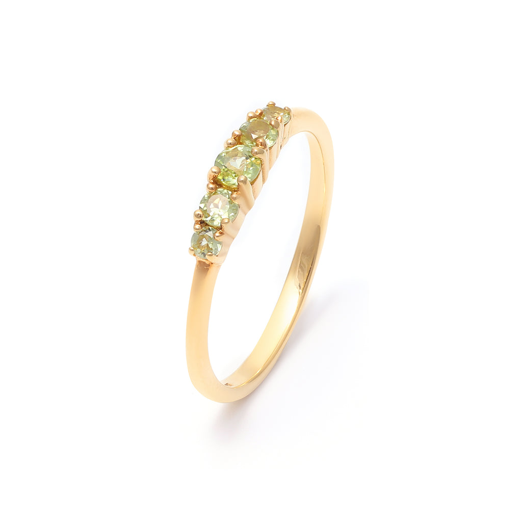 Peridot five stone stacking ring in 18K gold plated sterling silver by Jewelry By Crimson