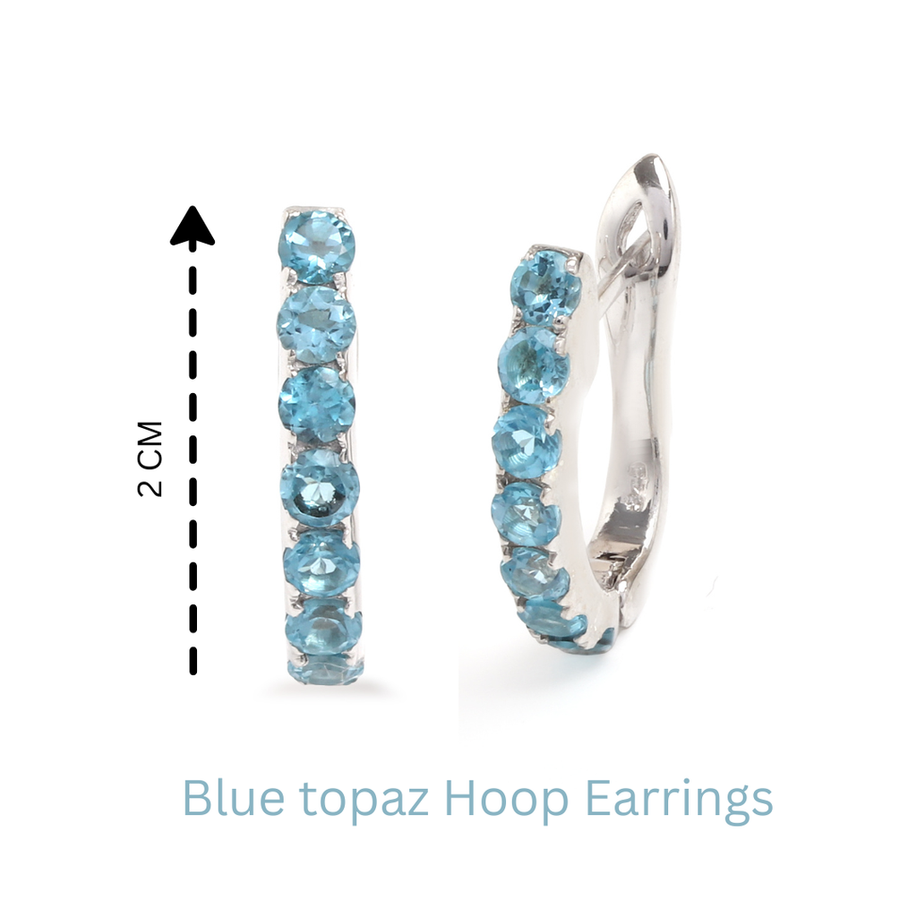 Natural Blue Topaz Hoop Earrings in 925 Sterling Silver
