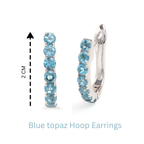 Natural Blue Topaz Hoop Earrings in 925 Sterling Silver