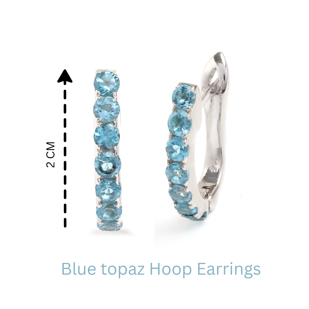 Natural Blue Topaz Hoop Earrings in 925 Sterling Silver