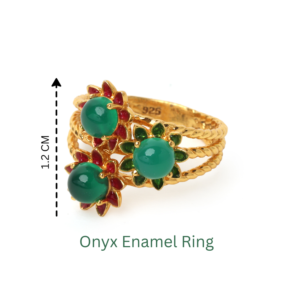 Gold plated sterling silver ring with green onyx