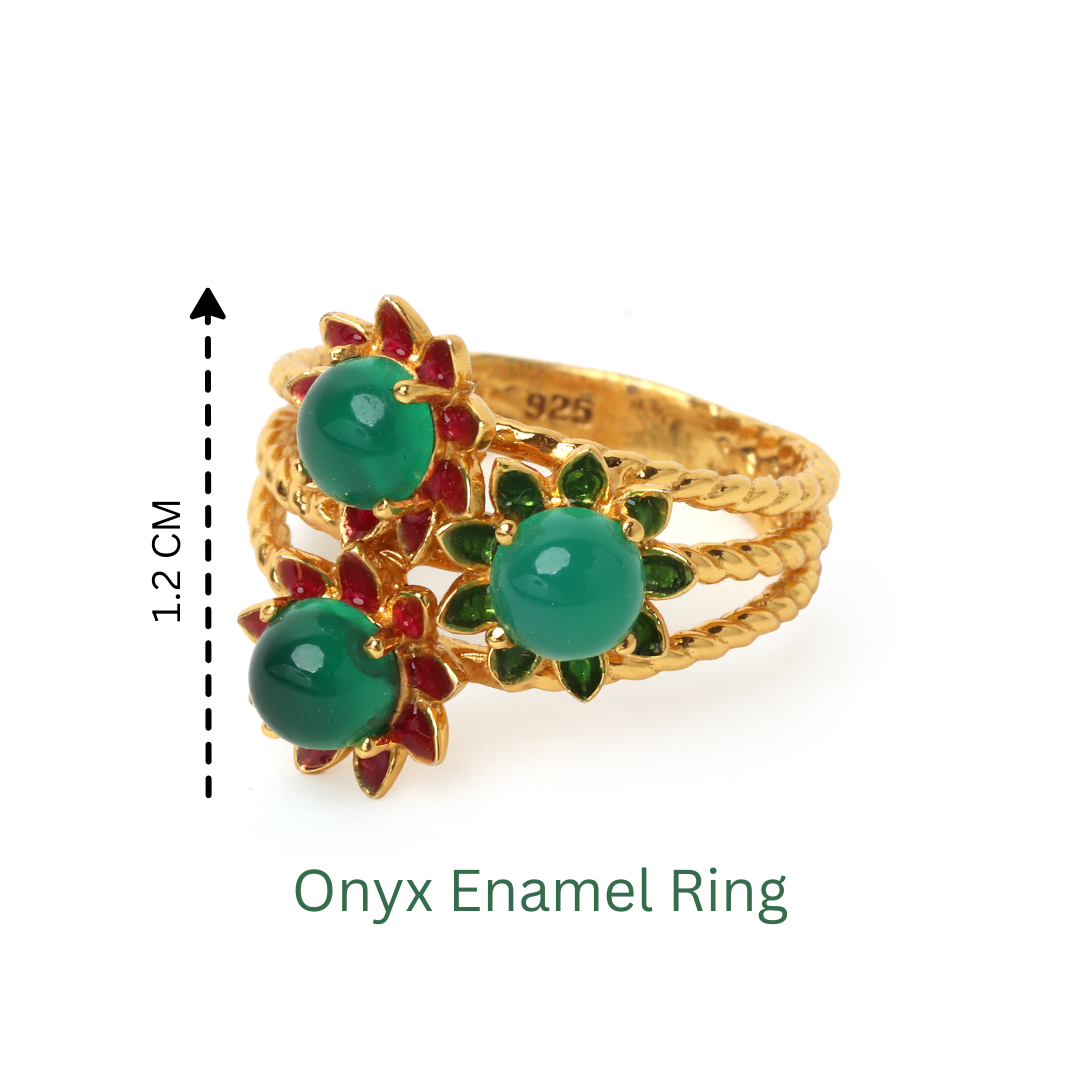 Gold plated sterling silver ring with green onyx
