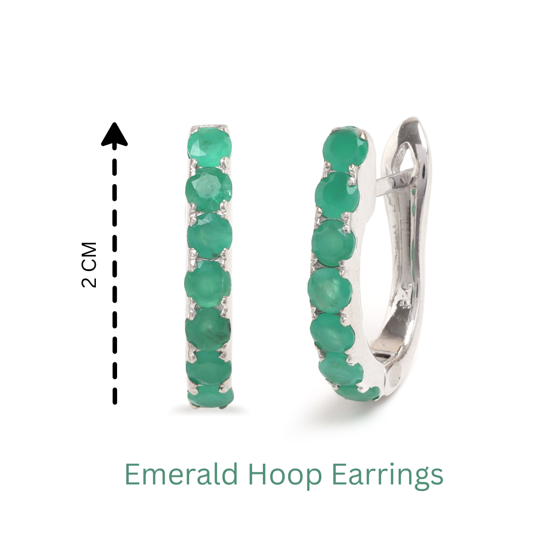 Natural Emerald Hoop Earrings in 925 Sterling Silver