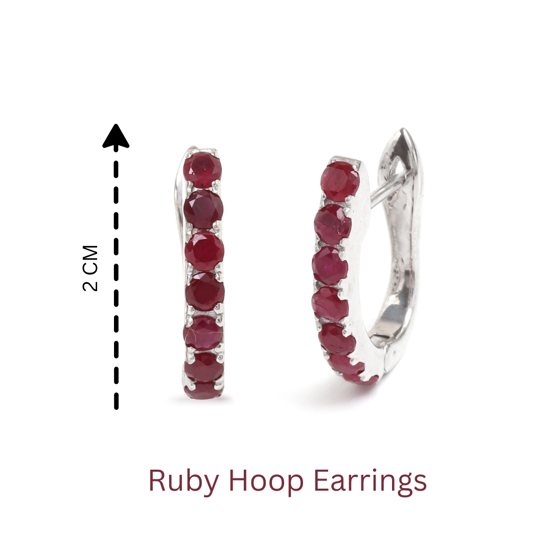 Natural Ruby Hoop Earrings in 925 Sterling Silver