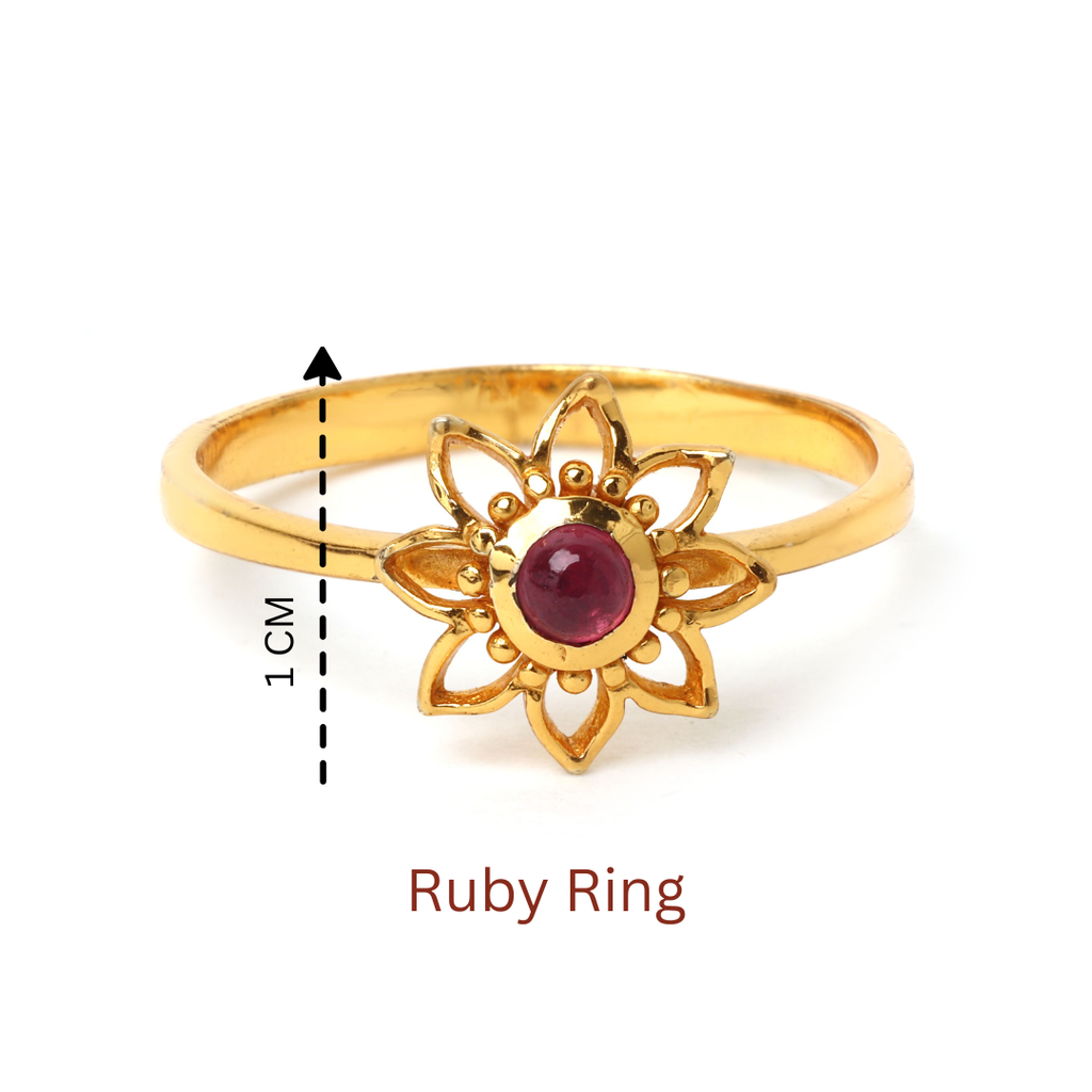 Elegant gold plated ruby ring with floral design