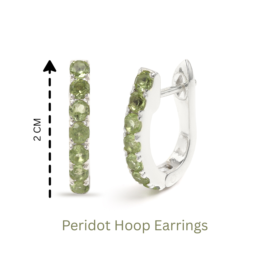 Natural Peridot Hoop Earrings in 925 Sterling Silver
