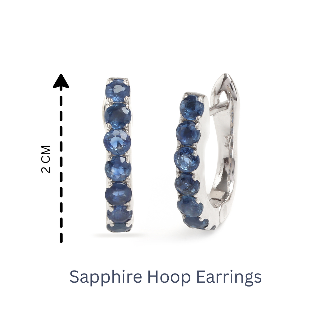 Natural Blue Sapphire Hoop Earrings in 925 Sterling Silver