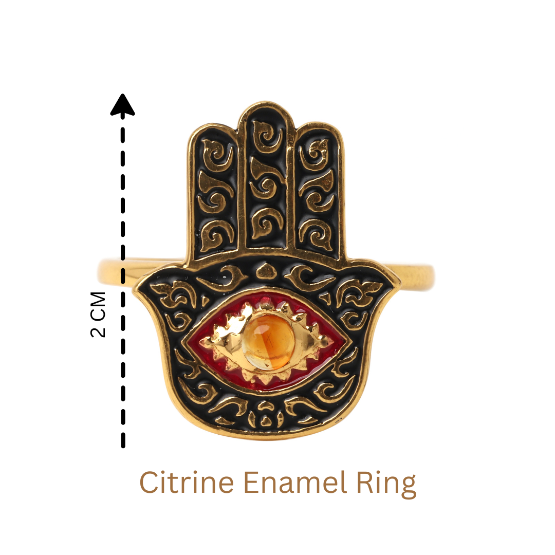 Symbolic protection ring with natural citrine stone