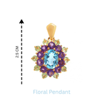Blue Topaz, Amethyst & Peridot Flower Cluster Pendant in 18K Gold-Plated Sterling Silver