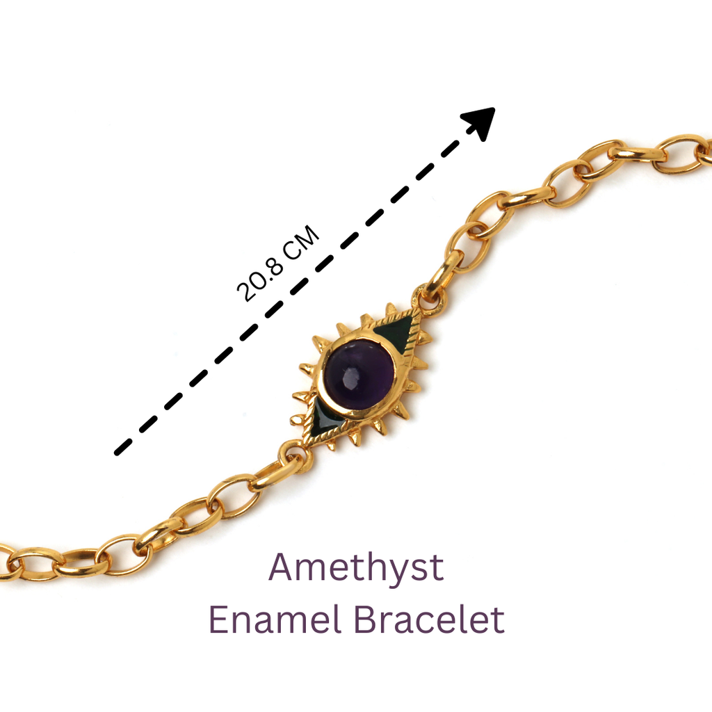 Amethyst gemstone bracelet with black and green enamel accents