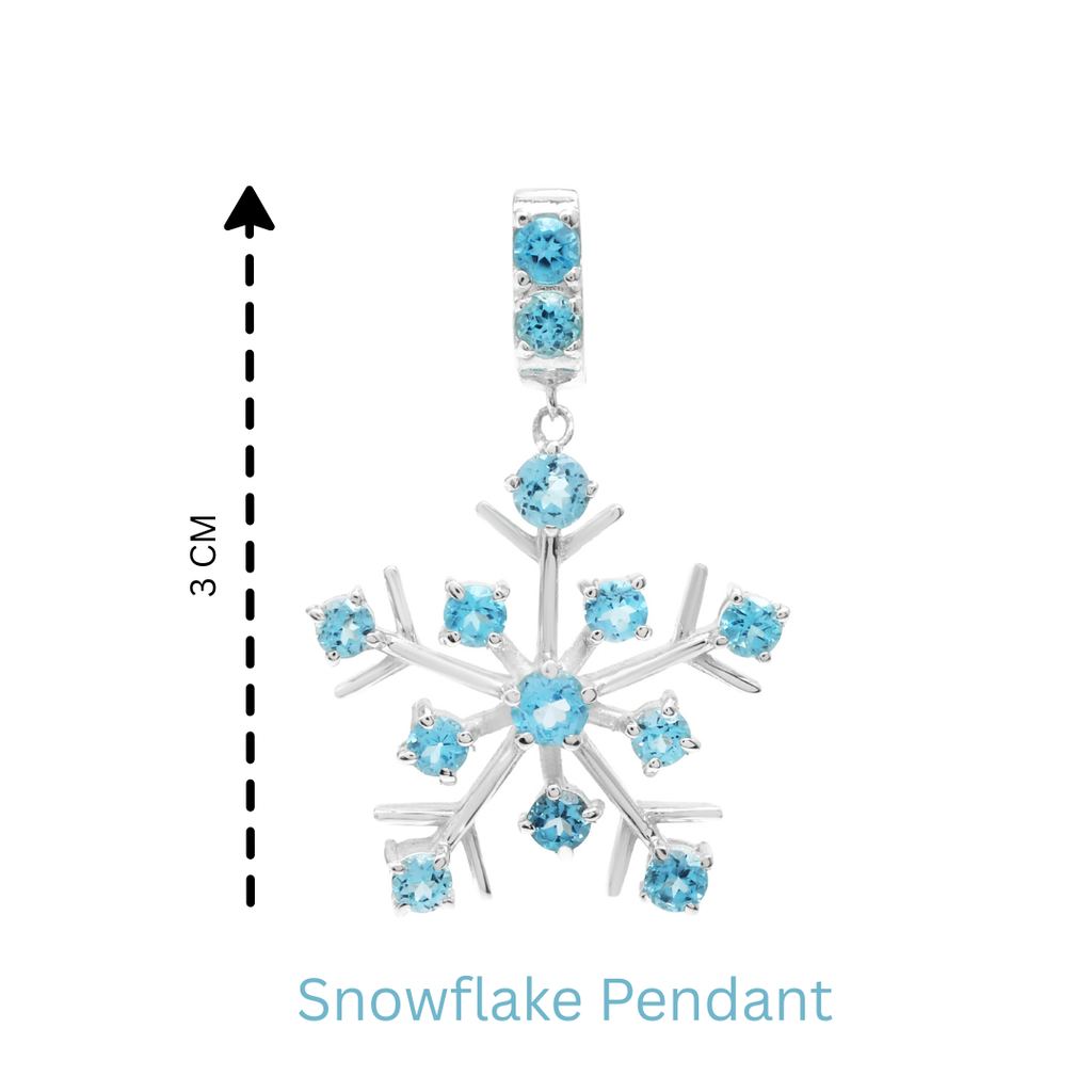 Natural Blue Topaz Snowflake Pendant in 925 Sterling Silver