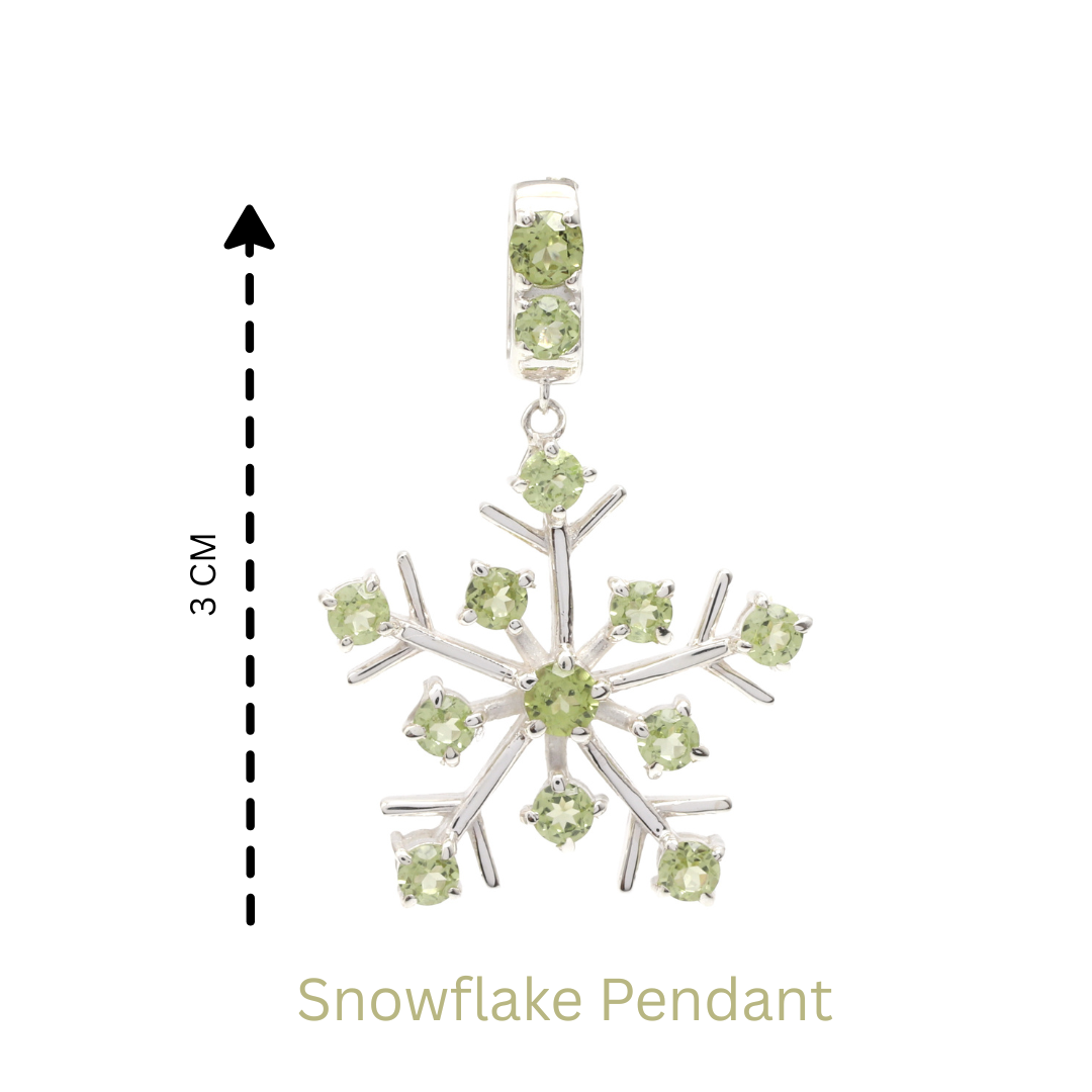 Natural Peridot Snowflake Pendant in 925 Sterling Silver