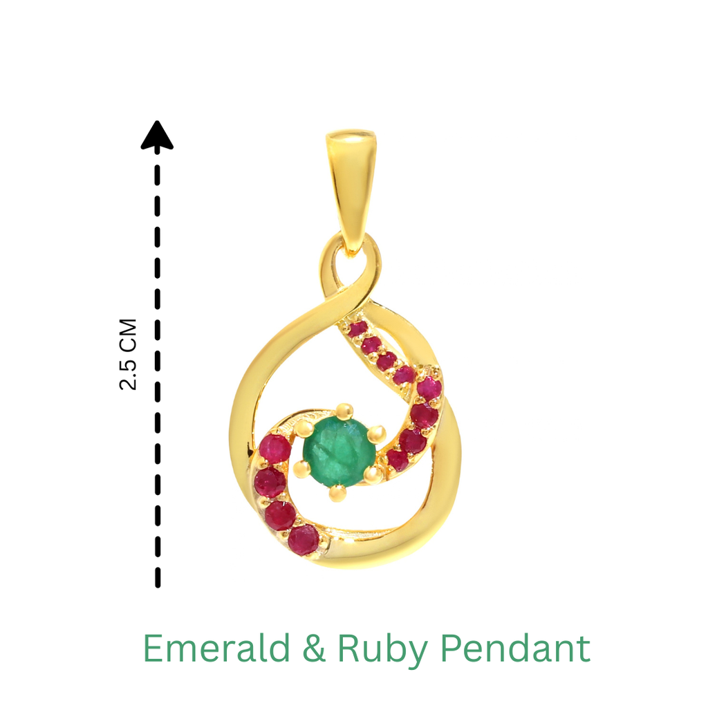 Emerald & Ruby Twisted Pendant in 18K Gold-Plated Sterling Silver