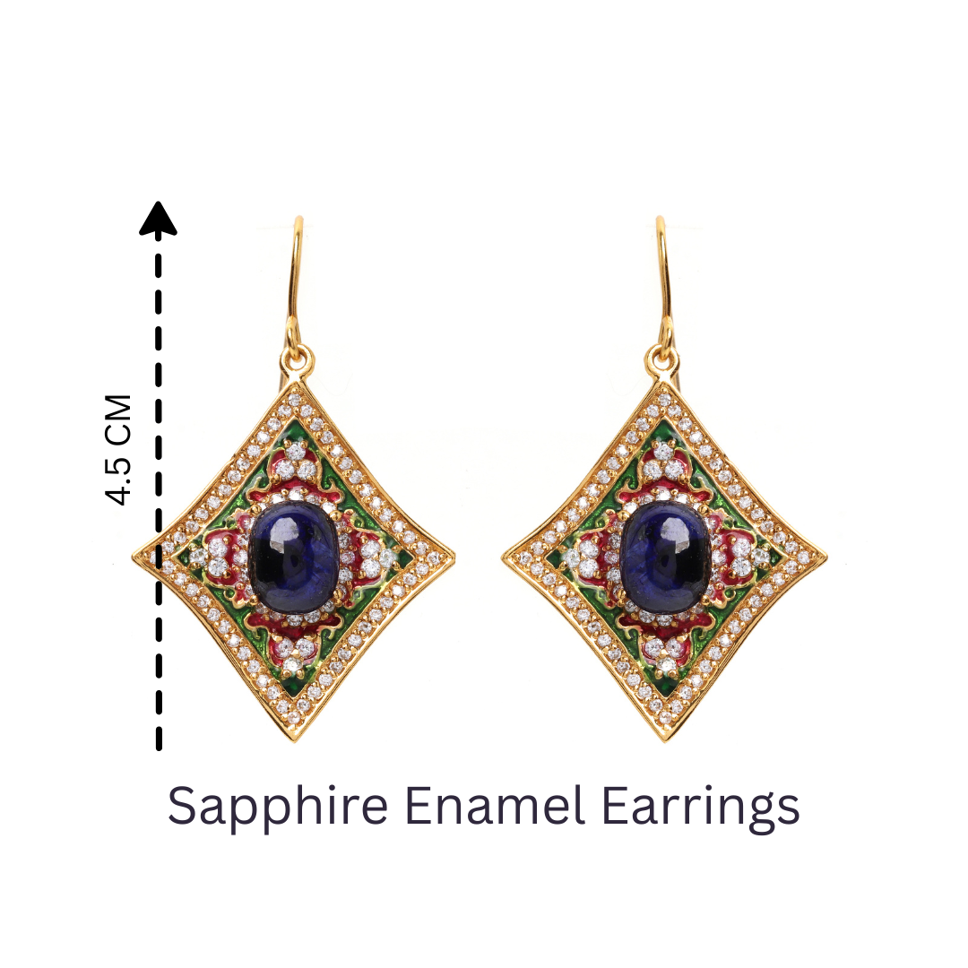 Gold plated sterling silver earrings with natural sapphire centerpiece