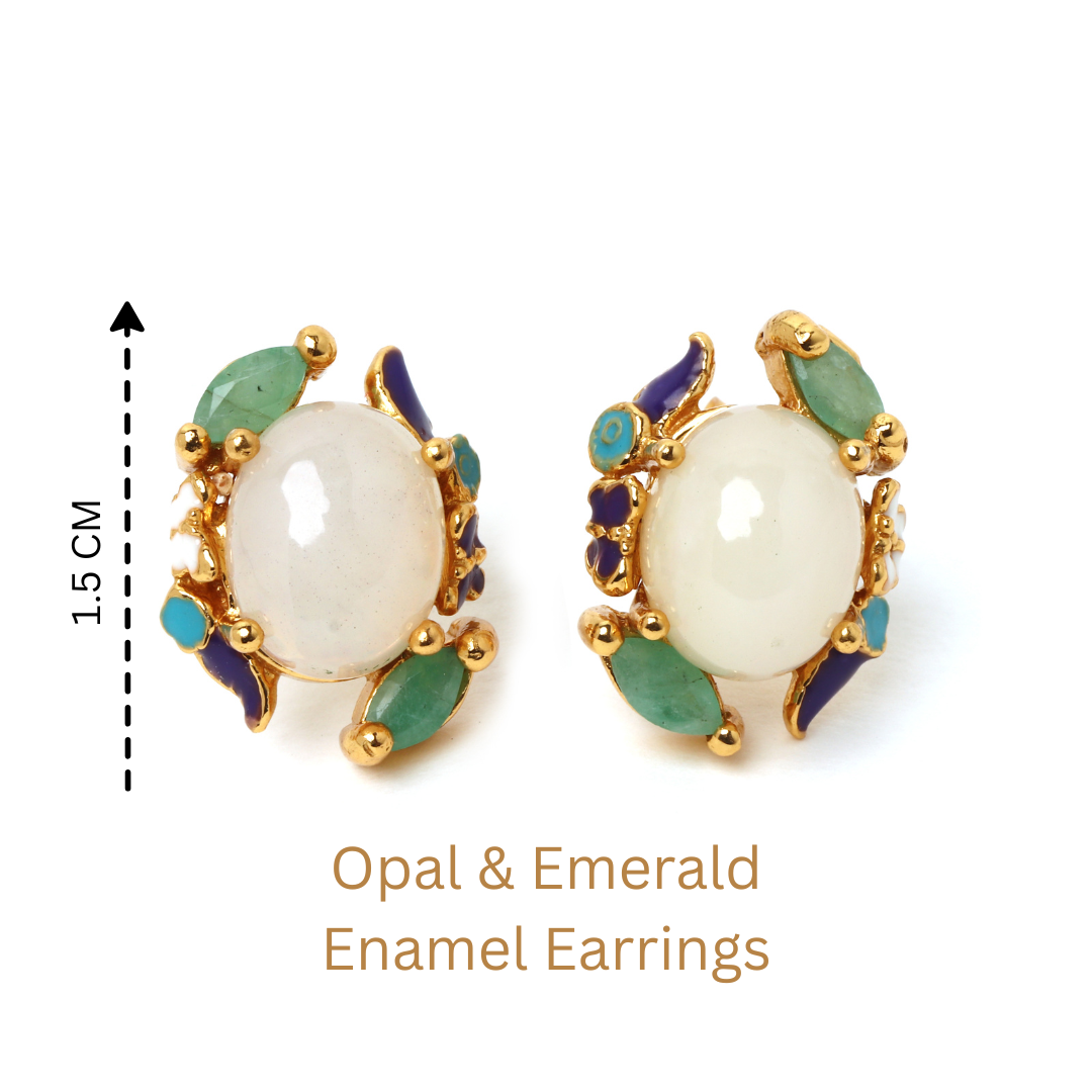 Luxury white opal and green emerald earrings for women