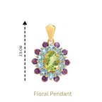 Peridot, Blue Topaz & Amethyst Flower Cluster Pendant in 18K Gold-Plated Sterling Silver