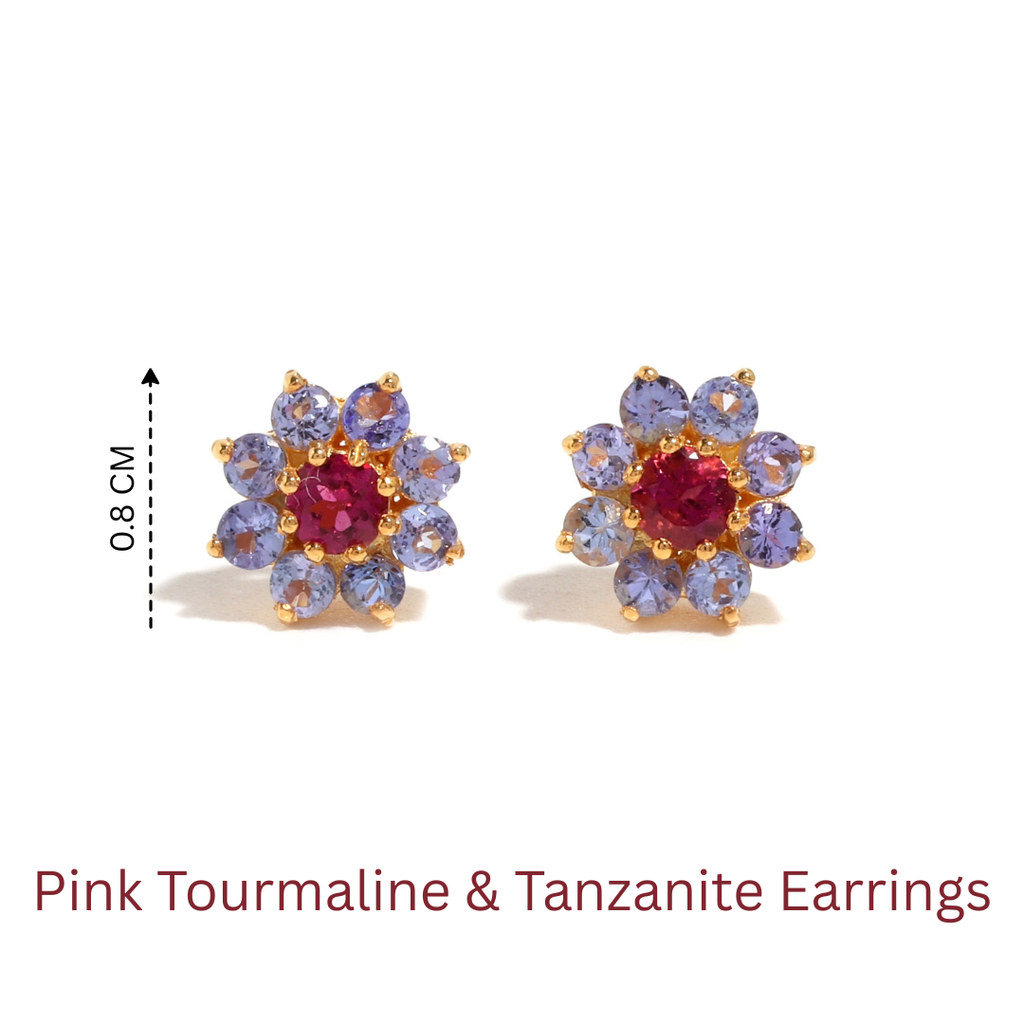 Pink Tourmaline & Tanzanite Duo Stud Earrings in 18K Gold-Plated Sterling Silver