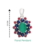 Emerald, Blue Sapphire & Ruby Flower Cluster Pendant in 925 Sterling Silver