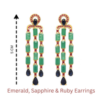Emerald & Blue Sapphire Statement Dangle Earrings in 18K Gold-Plated Sterling Silver
