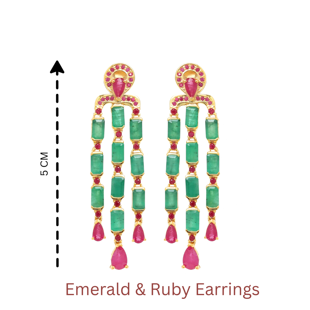 Emerald & Ruby Statement Dangle Earrings in 18K Gold-Plated Sterling Silver