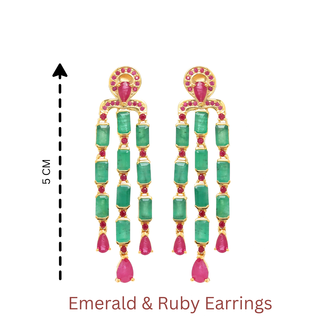 Emerald & Ruby Statement Dangle Earrings in 18K Gold-Plated Sterling Silver