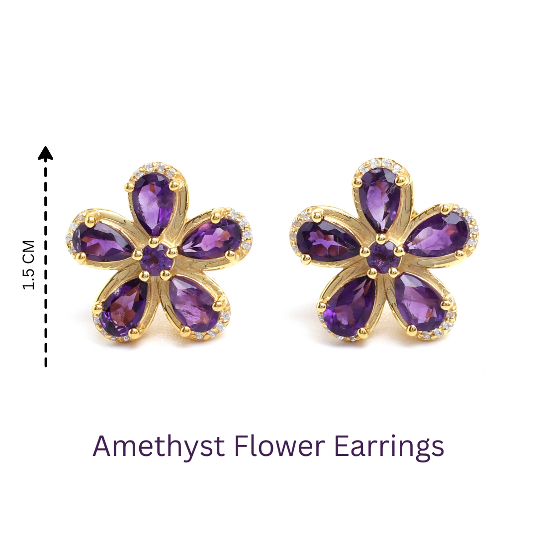 Amethyst & White Sapphire Halo Stud Earrings in 18K Gold-Plated Sterling Silver