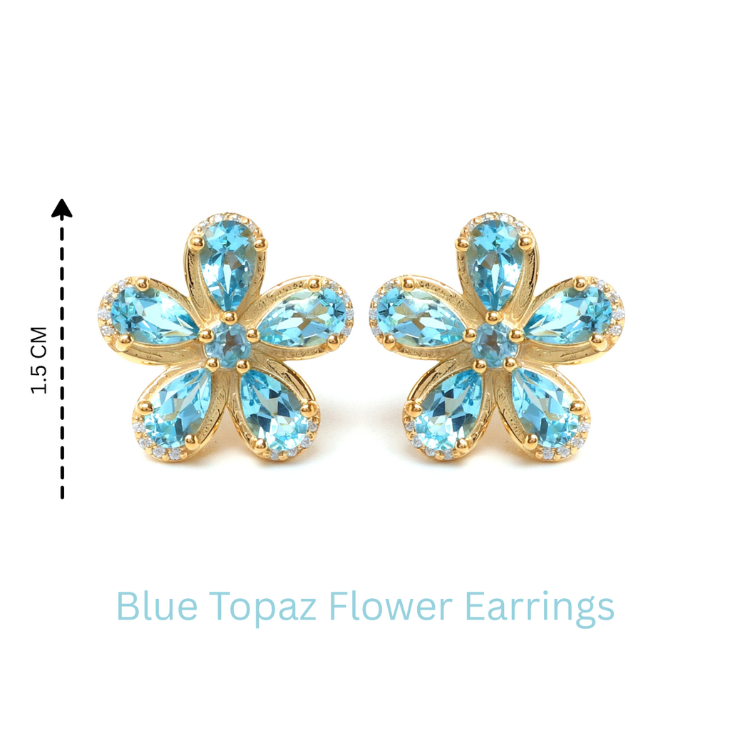 Blue Topaz & White Sapphire Halo Stud Earrings in 18K Gold-Plated Sterling Silver