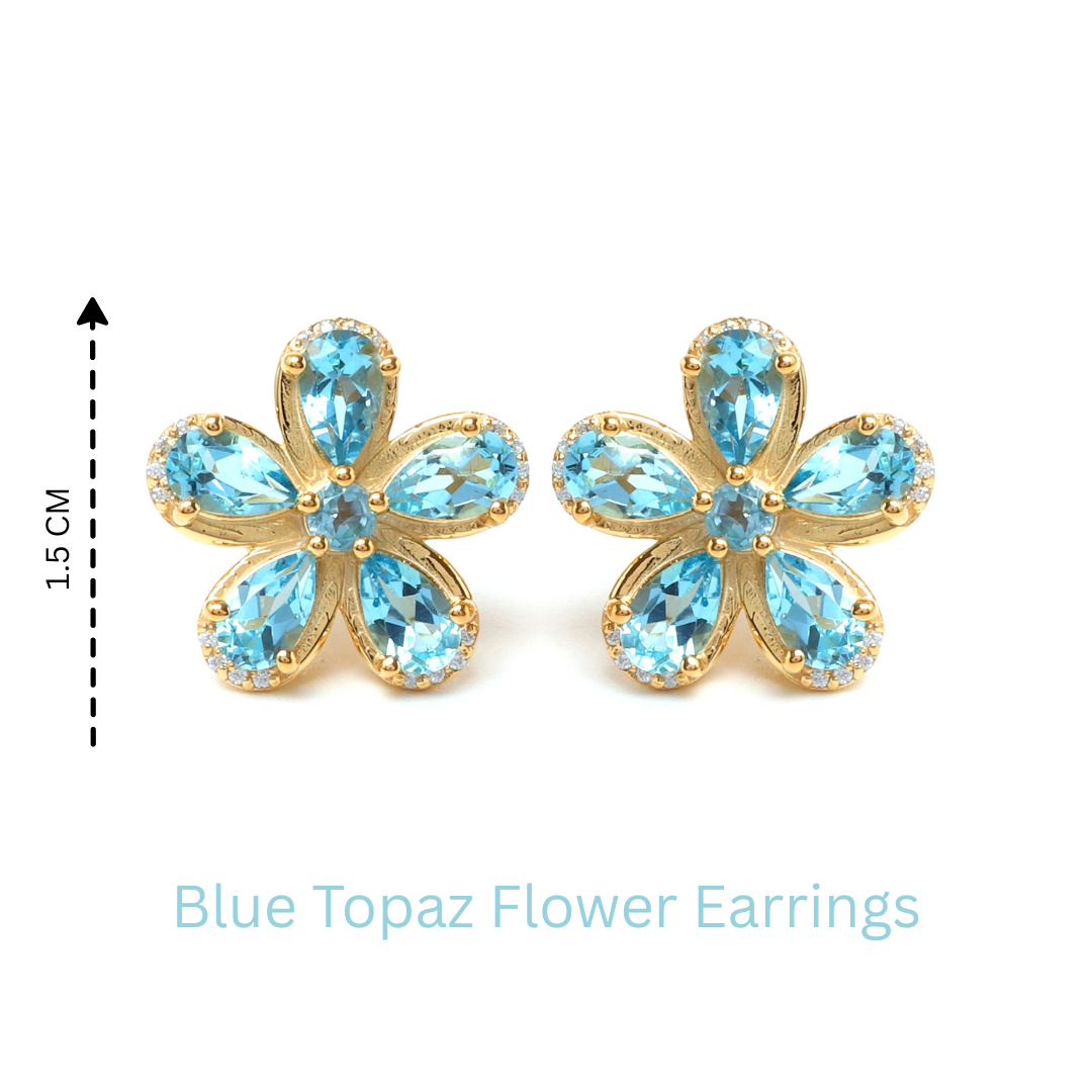 Blue Topaz & White Sapphire Halo Stud Earrings in 18K Gold-Plated Sterling Silver
