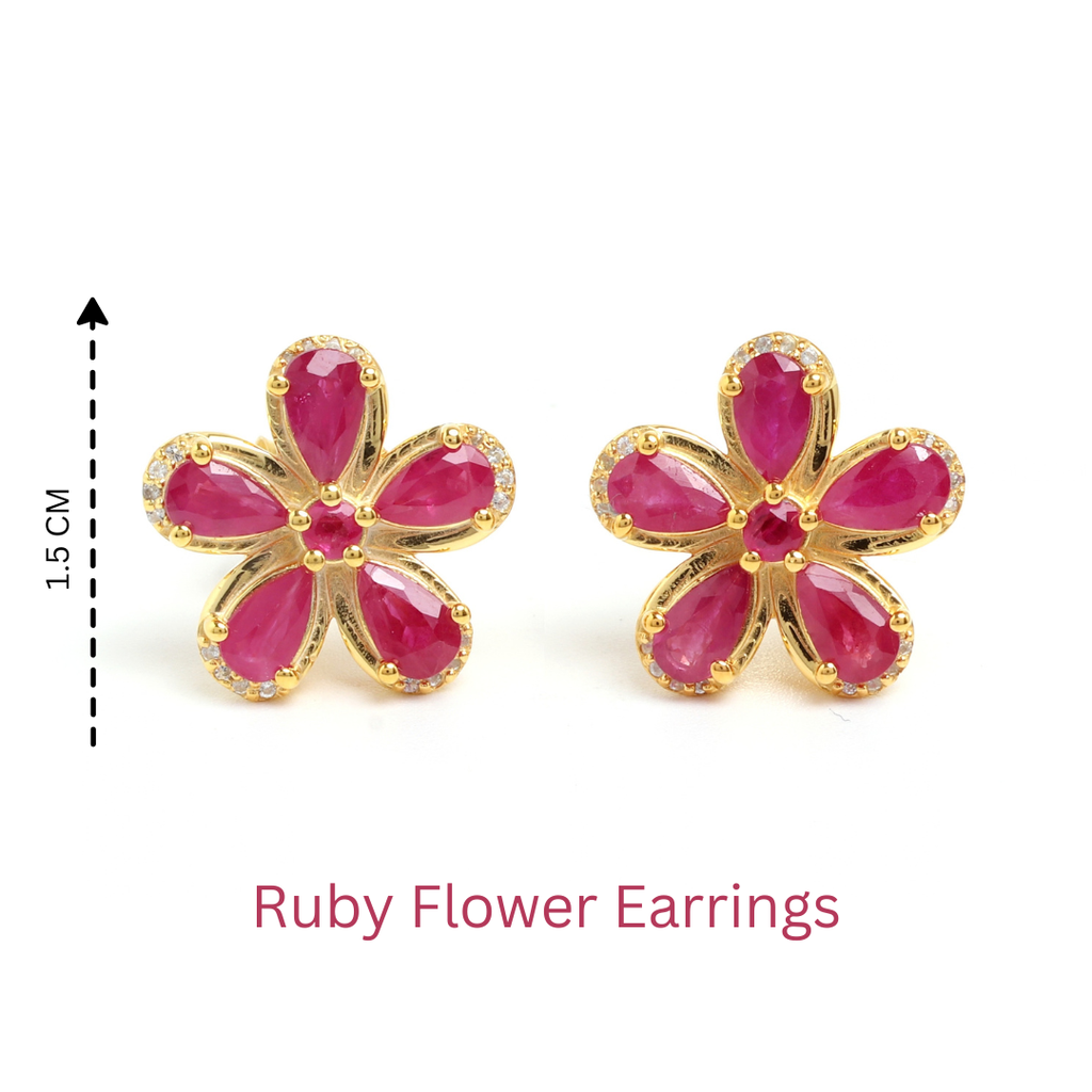 Ruby & White Sapphire Halo Stud Earrings in 18K Gold-Plated Sterling Silver