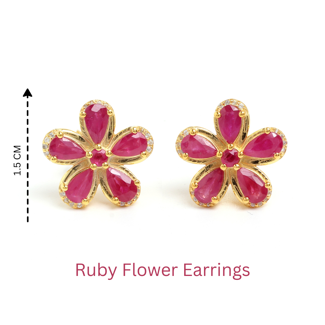 Ruby & White Sapphire Halo Stud Earrings in 18K Gold-Plated Sterling Silver