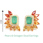 Emerald & Fancy Sapphire Cluster Stud Earrings in 18K Gold-Plated Sterling Silver