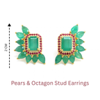 Emerald & Ruby Cluster Stud Earrings in 18K Gold-Plated Sterling Silver