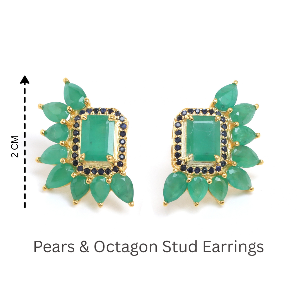 Emerald Cluster Stud Earrings with Sapphire in 18K Gold-Plated Sterling Silver
