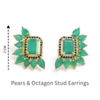Emerald Cluster Stud Earrings with Sapphire in 18K Gold-Plated Sterling Silver