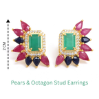 Emerald & Blue Sapphire Cluster Stud Earrings in 18K Gold-Plated Sterling Silver