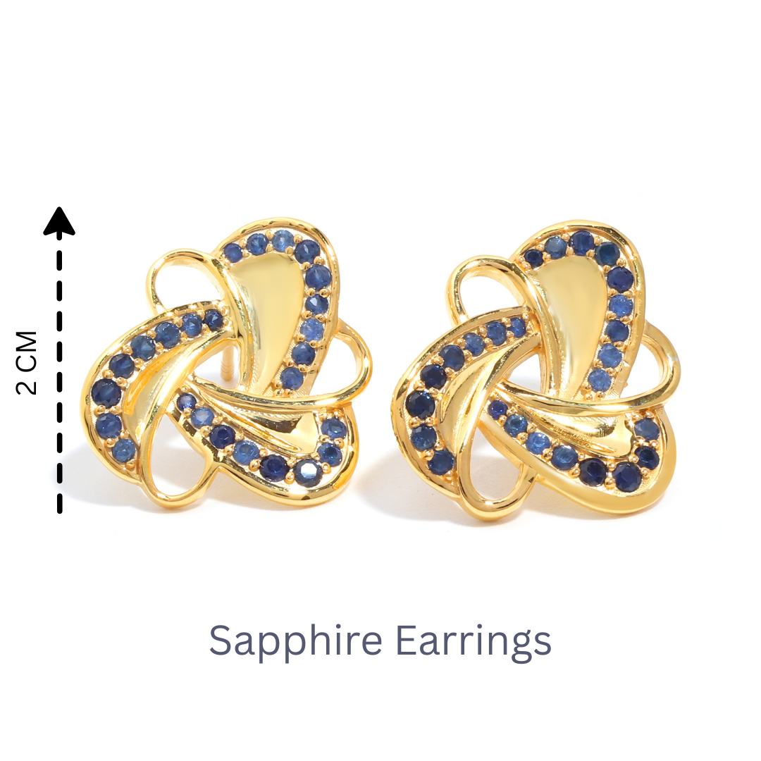 Blue Sapphire Statement Stud Earrings in 18K Gold-Plated Sterling Silver