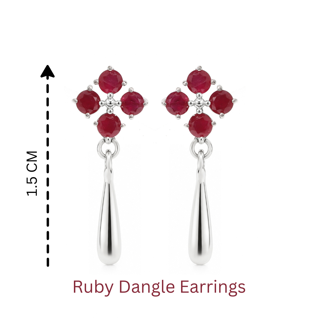 Natural Ruby Dangle Drop Earrings in 925 Sterling Silver