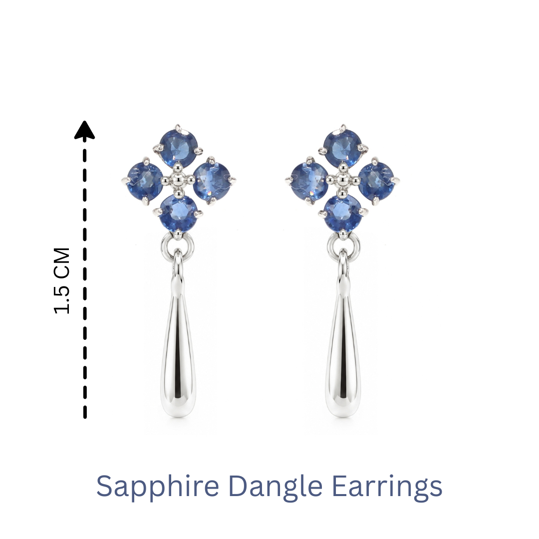 Natural Blue Sapphire Dangle Drop Earrings in 925 Sterling Silver