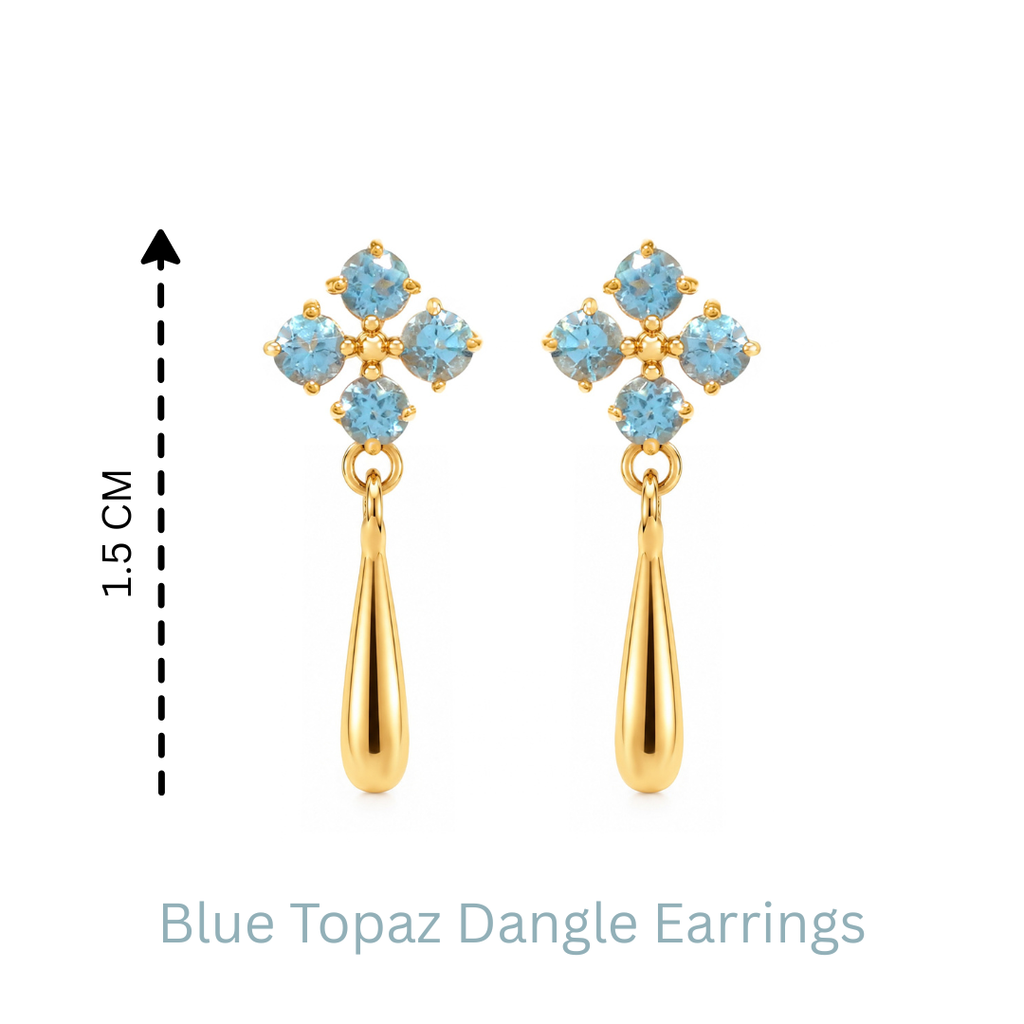 Natural Blue Topaz Dangle Drop Earrings in 18K Gold-Plated Sterling Silver
