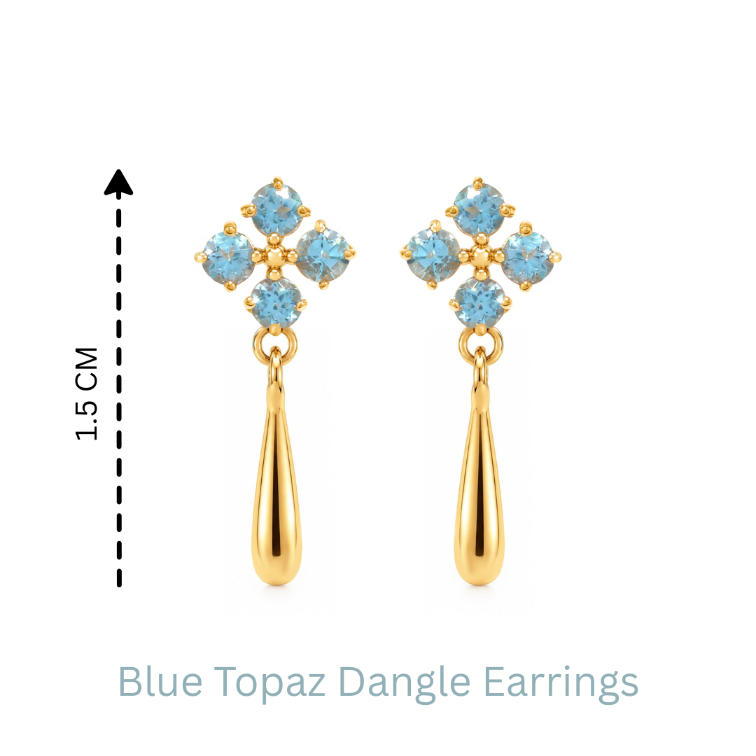 Natural Blue Topaz Dangle Drop Earrings in 18K Gold-Plated Sterling Silver