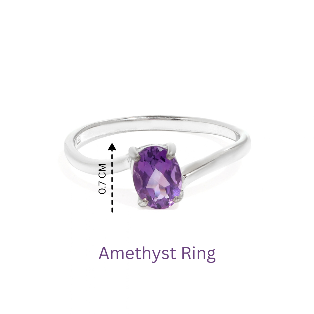 Natural Amethyst Oval Solitaire Ring in 925 Sterling Silver