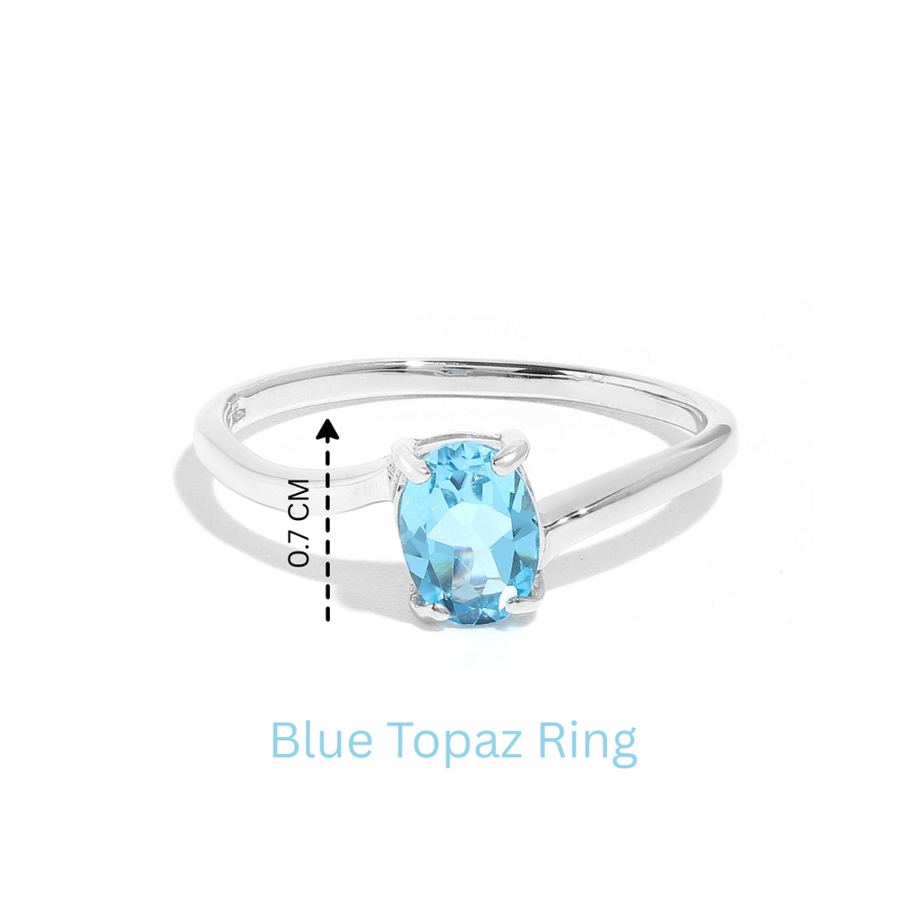 Natural Blue Topaz Oval Solitaire Ring in 925 Sterling Silver